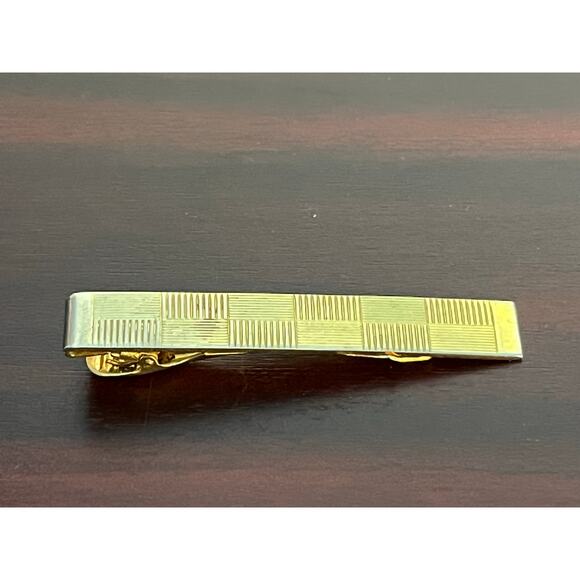 VTG Anson Tie Clip Gold Tone Checked Preppy Academia - Picture 2 of 6